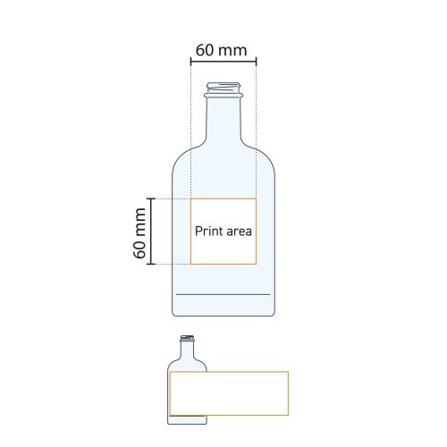 Drukgebied weergegeven op werktekening van Fles Oslo 0,7 liter glas. Drukgebied weergegeven op werktekening van Fles Oslo 0,7 liter glas.