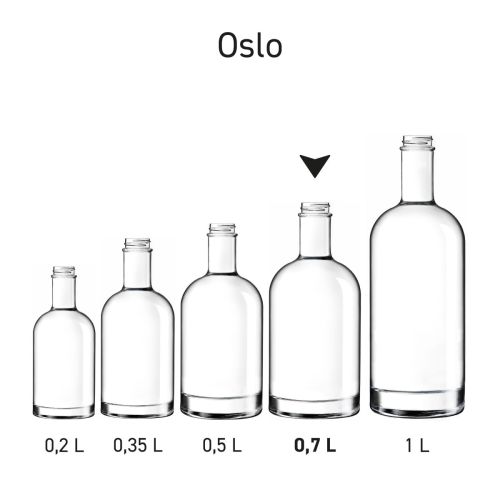 Glasfles Oslo 0,7 liter weergegeven als onderdeel van de Oslo-serie. Glasfles Oslo 0,7 liter weergegeven als onderdeel van de Oslo-serie.