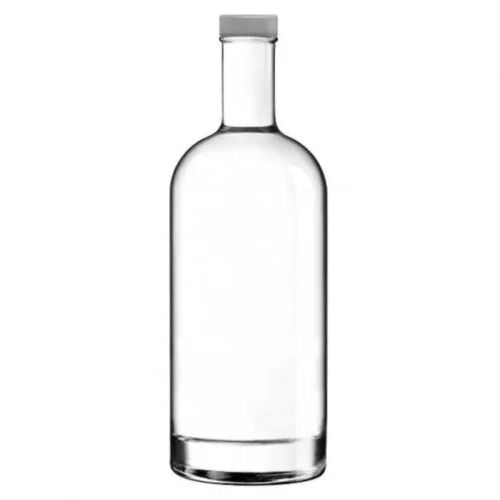 Bottle Oslo 1.0 litre of clear glass, photographed straight from the front without print with silver cap. Bottle Oslo 1.0 litre of clear glass, photographed straight from the front without print with silver cap.