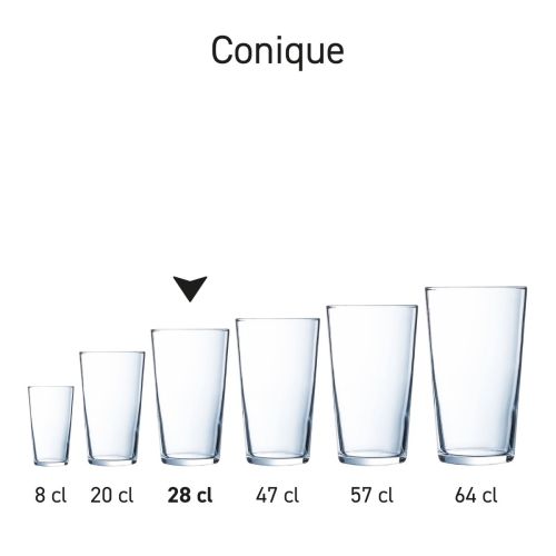 Series overview of Conique glasses with similar shape and different contents.