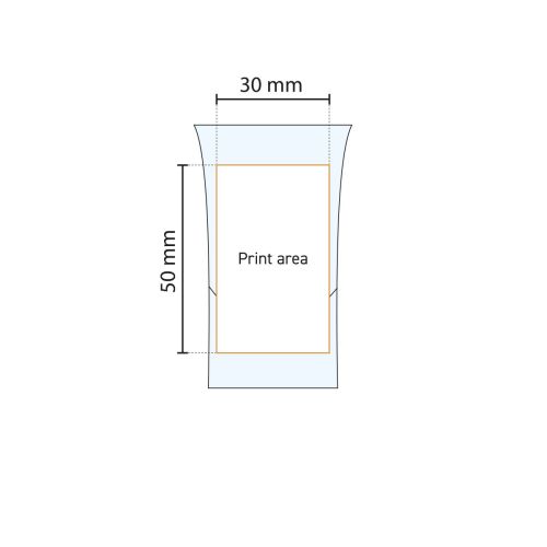 Illustratie van het drukgebied op het HotShot glas 3,4 cl voor positionering van bedrukking. Illustratie van het drukgebied op het HotShot glas 3,4 cl voor positionering van bedrukking.