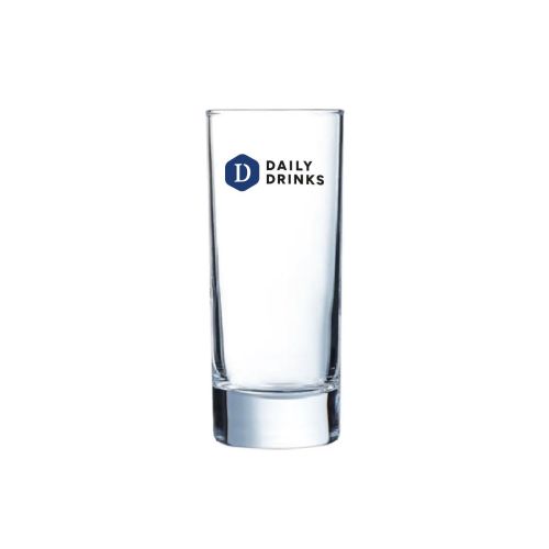 Islande long drink glass 17 cl. with printed DailyDrinks logo in multiple colours on the front.
