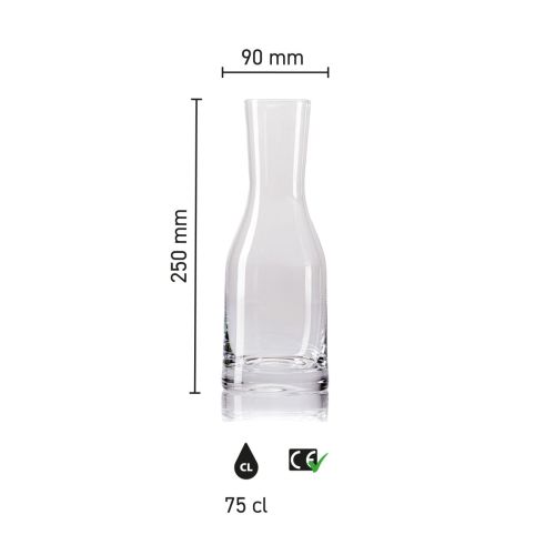 Infographic shows height, width and capacity of the Le Marc 75 cl glass decanter with graduations. Infographic shows height, width and capacity of the Le Marc 75 cl glass decanter with graduations.
