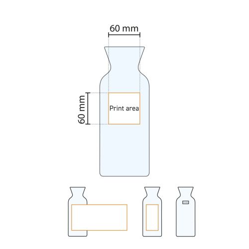 Technische werktekening met drukvlak voor logo op glazen karaf Village 1,00 liter. Technische werktekening met drukvlak voor logo op glazen karaf Village 1,00 liter.