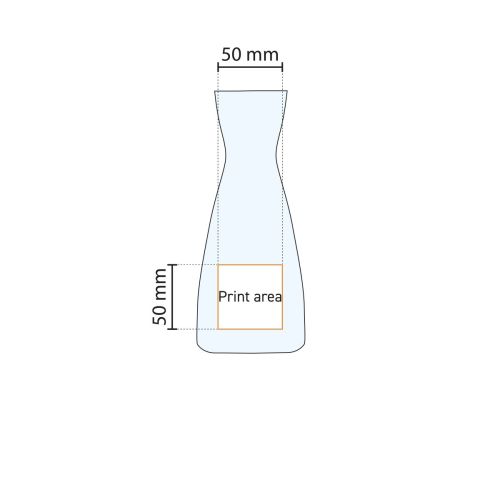Printing area for logo on Carafe Ypsilon 0.50 litre glass shown in detailed working drawing. Printing area for logo on Carafe Ypsilon 0.50 litre glass shown in detailed working drawing.