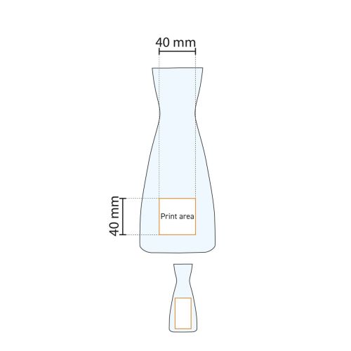 Drukgebiedweergave van Karaf Ypsilon 1 liter glas met gemarkeerd logo-oppervlak. Drukgebiedweergave van Karaf Ypsilon 1 liter glas met gemarkeerd logo-oppervlak.