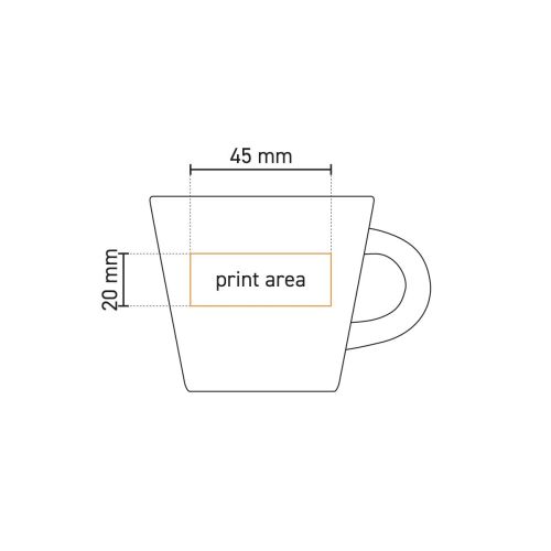 Technical drawing shows printable surface on coffee cup Neo Budgetline 19 cl. made of white porcelain.