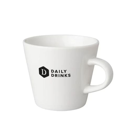 Coffee cup white Neo Budgetline 19 cl. of porcelain with print in one DailyDrinks logo colour on front.