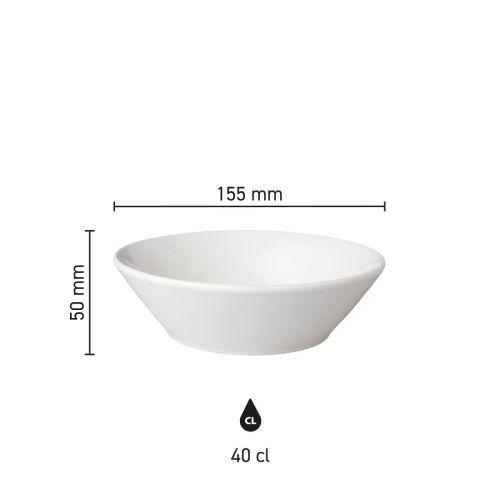 Infographic showing dimensions of porcelain bowl Mammoth Neo Budgetline 15.5 cm including diameter and height. Infographic showing dimensions of porcelain bowl Mammoth Neo Budgetline 15.5 cm including diameter and height.