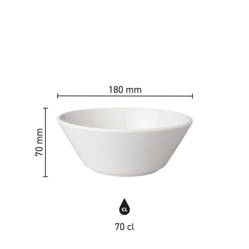 Infographic showing product dimensions of porcelain bowl Neo Budgetline 18 cm, including diameter and height. Infographic showing product dimensions of porcelain bowl Neo Budgetline 18 cm, including diameter and height.