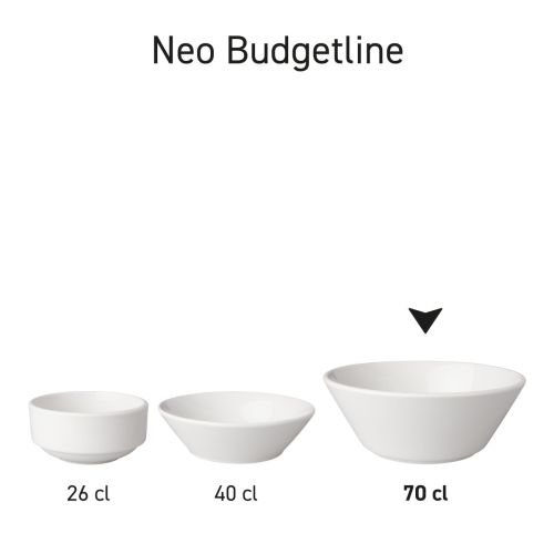 Overview of porcelain bowls Neo Budgetline in series arrangement with variation in contents. Overview of porcelain bowls Neo Budgetline in series arrangement with variation in contents.