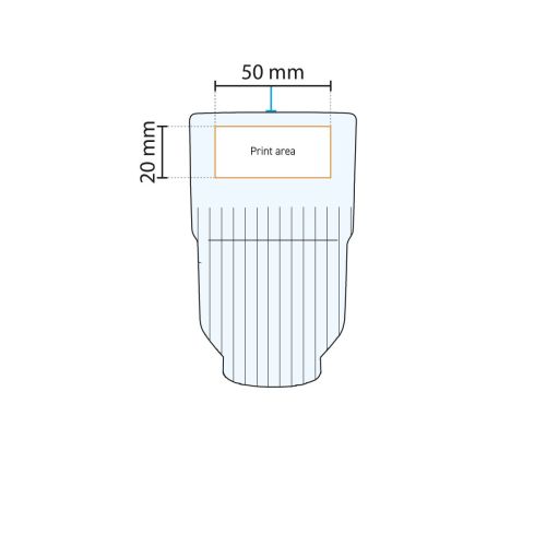 Printing area for personalisation on glass Onis 34.5 cl shown in technical working drawing.