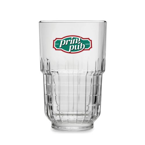 Multicoloured PrintPub logo on front view of Onis long drink glass 34.5 cl.