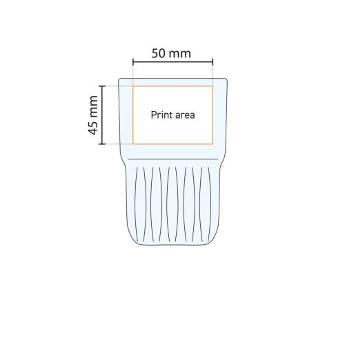 Printing area on the Onis Everest glass 26.5 cl shown in a technical working drawing.