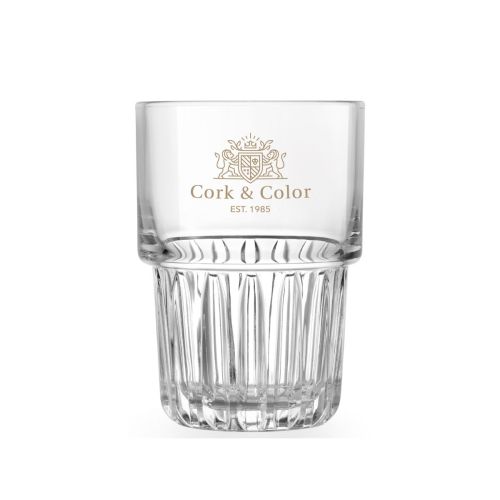 One-colour CorkColor logo visible on front view of Onis Everest glass 26.5 cl.