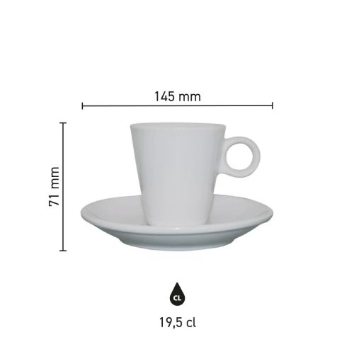 Infographic met de productafmetingen van de Lukas Cappuccino wit 19.5 cl. Set. Infographic met de productafmetingen van de Lukas Cappuccino wit 19.5 cl. Set.