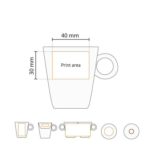 Technical working drawing of the Lukas espresso white 7.5 cl. SET with indication of the pressure area. Technical working drawing of the Lukas espresso white 7.5 cl. SET with indication of the pressure area.