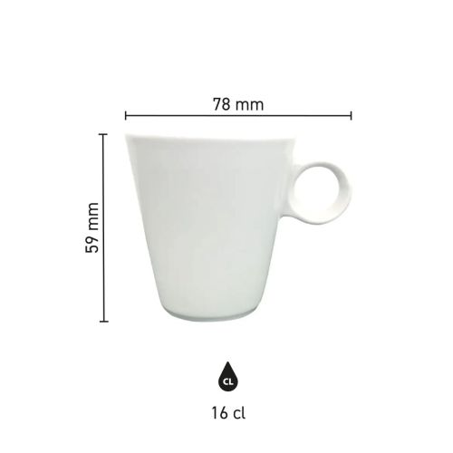 Infographic met productafmetingen van de Lukas koffiekop 16 cl, inclusief diameter en hoogte. Infographic met productafmetingen van de Lukas koffiekop 16 cl, inclusief diameter en hoogte.