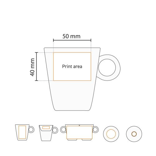 Technical working drawing indicating the pressure area on the Lukas coffee white 16 cl. set Technical working drawing indicating the pressure area on the Lukas coffee white 16 cl. set