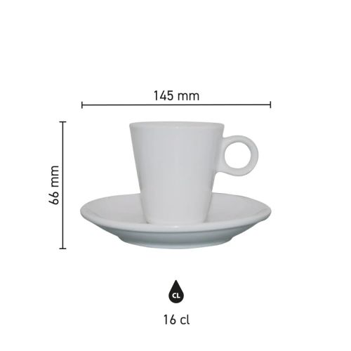 Infographic showing the product dimensions of the Lukas coffee white 16 cl. set Infographic showing the product dimensions of the Lukas coffee white 16 cl. set