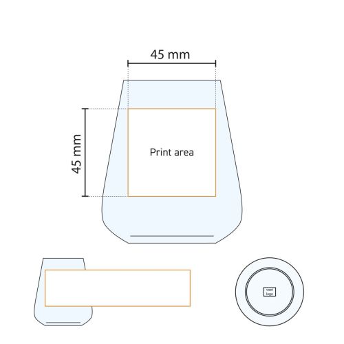 Technische werktekening van het Mencia whiskyglas 35 cl. met weergave van het drukgebied. Technische werktekening van het Mencia whiskyglas 35 cl. met weergave van het drukgebied.
