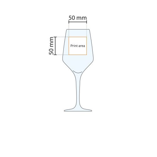 Technische werktekening met aanduiding van het drukgebied op het Mencia 58 cl. glas. Technische werktekening met aanduiding van het drukgebied op het Mencia 58 cl. glas.