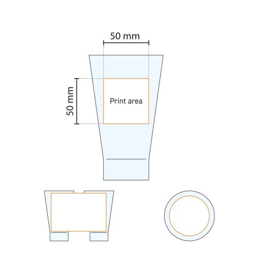 Drukgebied van het Shetland 35 cl. glas aangegeven op een technische werktekening. Drukgebied van het Shetland 35 cl. glas aangegeven op een technische werktekening.