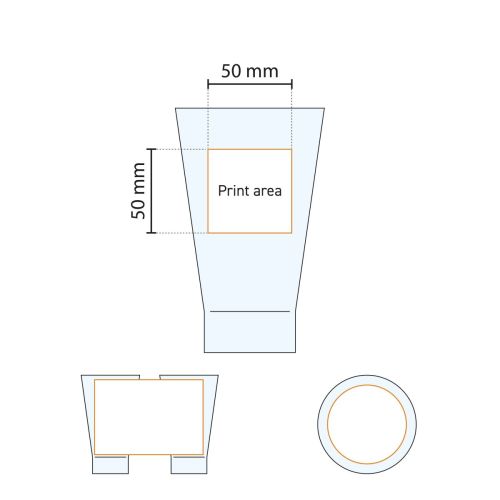 Technical working drawing indicating the pressure area on the Shetland 42 cl. glass.