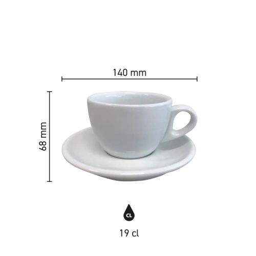 Infographic showing dimensions of Style Cappuccino 19 cl SET porcelain, including diameter and height. Infographic showing dimensions of Style Cappuccino 19 cl SET porcelain, including diameter and height.