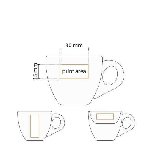 Technical working drawing of 7 cl. porcelain espresso set with pressure area indication. Technical working drawing of 7 cl. porcelain espresso set with pressure area indication.