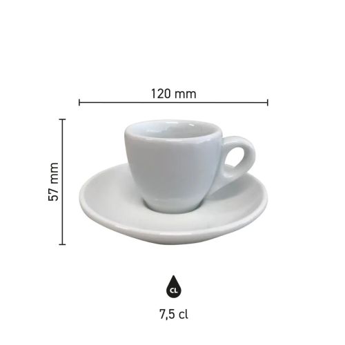 Infographic shows diameter and height of porcelain espresso set 7 cl. Infographic shows diameter and height of porcelain espresso set 7 cl.