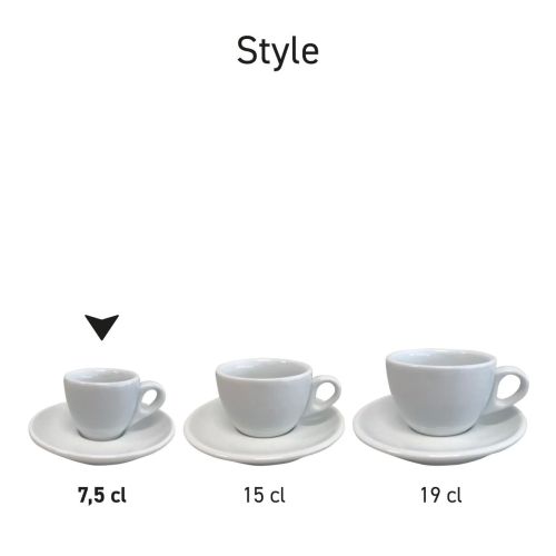 Series view of several Style Espresso porcelain sets placed side by side. Series view of several Style Espresso porcelain sets placed side by side.