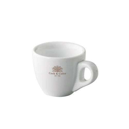 Porseleinen espressokop 7 cl. met éénkleurig CorkColor-logo op de voorzijde.