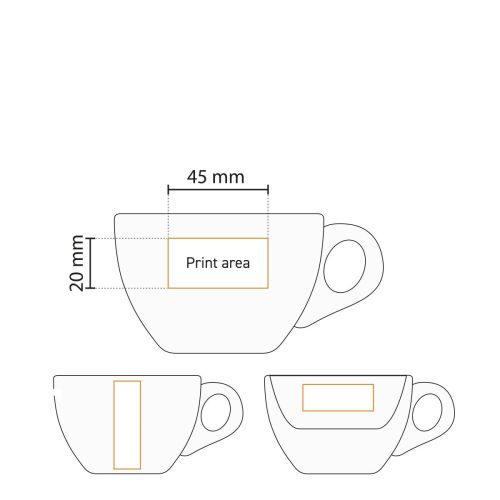 Technical working drawing shows printing area on porcelain coffee cup 15 cl.