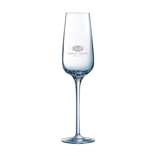 Sublym champagne glass 21 cl with engraved TableTrend logo visible on the front view. Sublym champagne glass 21 cl with engraved TableTrend logo visible on the front view.