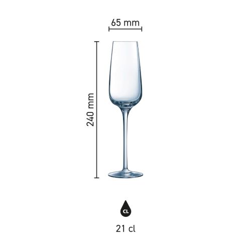 Infographic showing product dimensions of the Sublym champagne glass 21 cl, including height and diameter. Infographic showing product dimensions of the Sublym champagne glass 21 cl, including height and diameter.