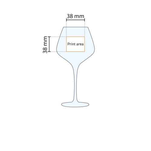 Technical working drawing of the Sublym gin-tonic glass 60 cl. with marking of the printing area. Technical working drawing of the Sublym gin-tonic glass 60 cl. with marking of the printing area.