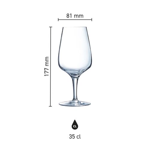 Infographic showing dimensions of the Sublym Multi Use glass 35 cl. including height and diameter. Infographic showing dimensions of the Sublym Multi Use glass 35 cl. including height and diameter.