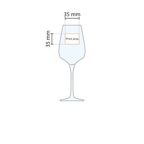 Technische werktekening van het Sublym wijnglas 25 cl. met markering van het drukgebied. Technische werktekening van het Sublym wijnglas 25 cl. met markering van het drukgebied.