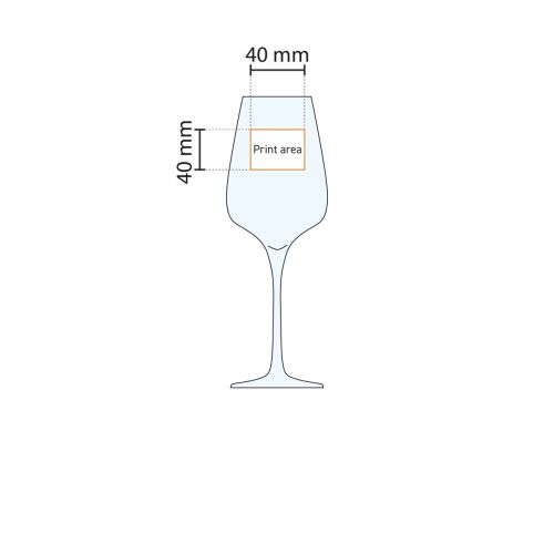 Technical working drawing of the Sublym wine glass 35 cl. with marking of the available pressure area. Technical working drawing of the Sublym wine glass 35 cl. with marking of the available pressure area.