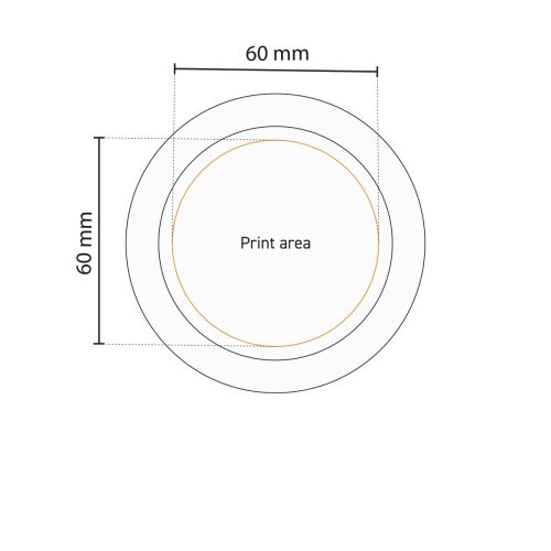 Technical working drawing indicating printing area on white 85 mm porcelain tea bag holder. Technical working drawing indicating printing area on white 85 mm porcelain tea bag holder.