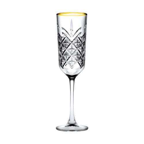Front display of the Timeless champagne flute 17.5 cl. with gold rim in transparent glass with narrow chalice. Front display of the Timeless champagne flute 17.5 cl. with gold rim in transparent glass with narrow chalice.