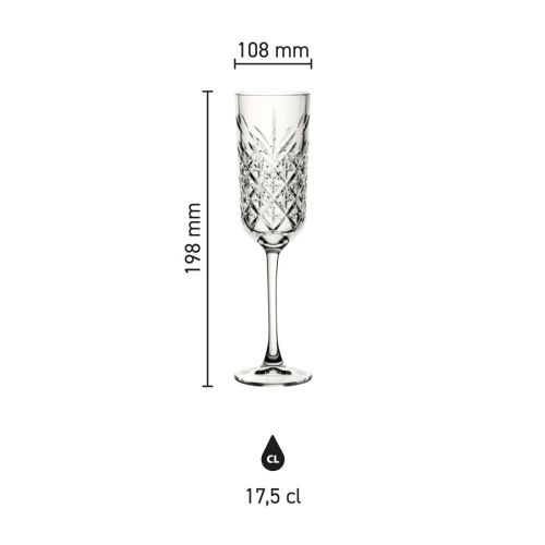 Infographic showing product dimensions of the Timeless champagne flute 17.5 cl. including height and diameter. Infographic showing product dimensions of the Timeless champagne flute 17.5 cl. including height and diameter.
