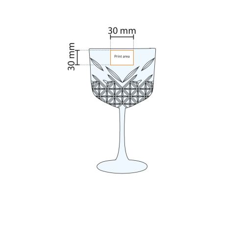 Technical working drawing shows exact printing area on glass wall of gin-tonic glass 55 cl.