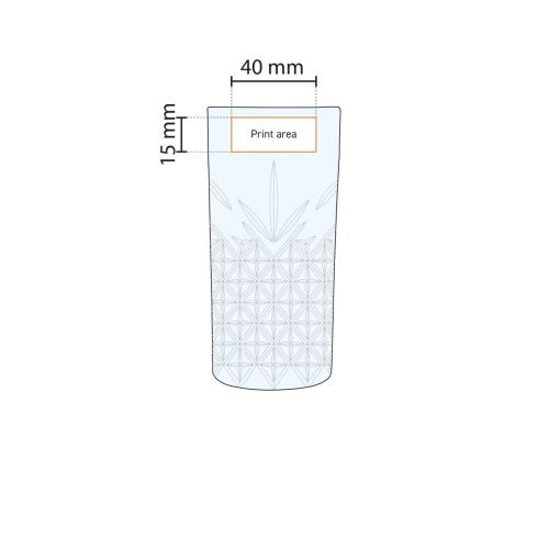 Printing area on 30 cl glass shown in working drawing with logo position. Printing area on 30 cl glass shown in working drawing with logo position.