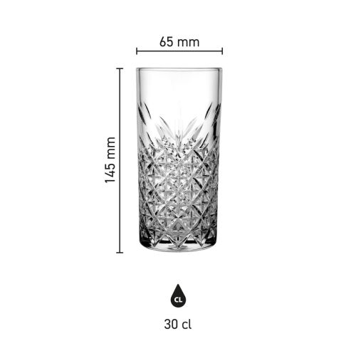 Infographic showing height and diameter of the Timeless Longdrink glass 30 cl. Infographic showing height and diameter of the Timeless Longdrink glass 30 cl.