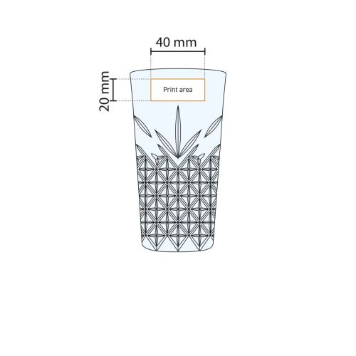 Werktekening toont het drukvlak voor bedrukking op glas 45 cl. duidelijk gemarkeerd. Werktekening toont het drukvlak voor bedrukking op glas 45 cl. duidelijk gemarkeerd.