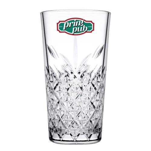 Vooraanzicht van het glas met kleurrijk PrintPub-logo op het gladde glasoppervlak. Vooraanzicht van het glas met kleurrijk PrintPub-logo op het gladde glasoppervlak.