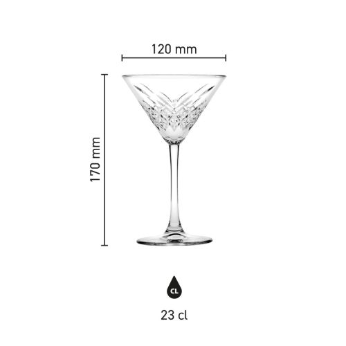 Infographic showing height, diameter and capacity of the Timeless Martini glass 23 cl. Infographic showing height, diameter and capacity of the Timeless Martini glass 23 cl.