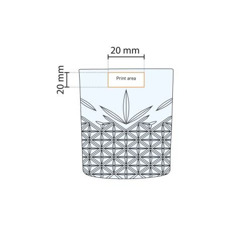 Technical working drawing of the printing area on the Timeless Whisky glass 21 cl. Technical working drawing of the printing area on the Timeless Whisky glass 21 cl.
